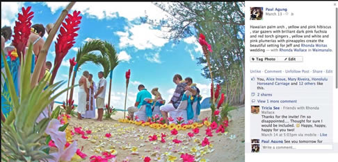 screen shot of facebook wedding with rhonda in Hawaii